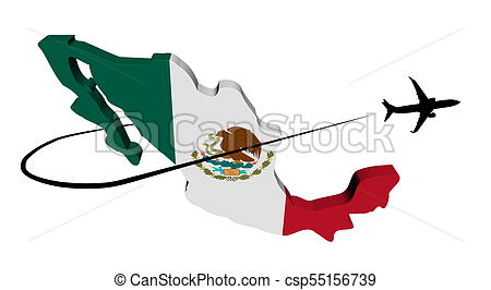 450x266 Mexico Map Flag With Plane Silhouette And Swoosh Drawings