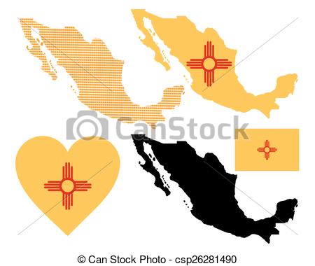 450x380 Mexico Map. Map Flag And Symbol Of Mexico On A White Eps