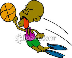 300x240 A Black Man With A Basketball Diving Through The Air For A Slam