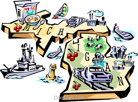 480x355 Michigan Vignette Map Royalty Free Vector Clip Art Illustration