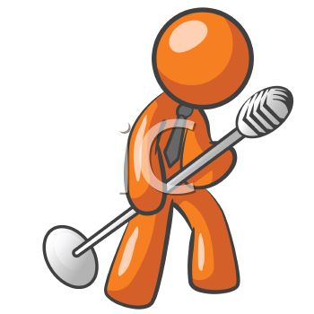350x350 Orange Man Character Mascot Crooning Into An Old Fashioned Mic