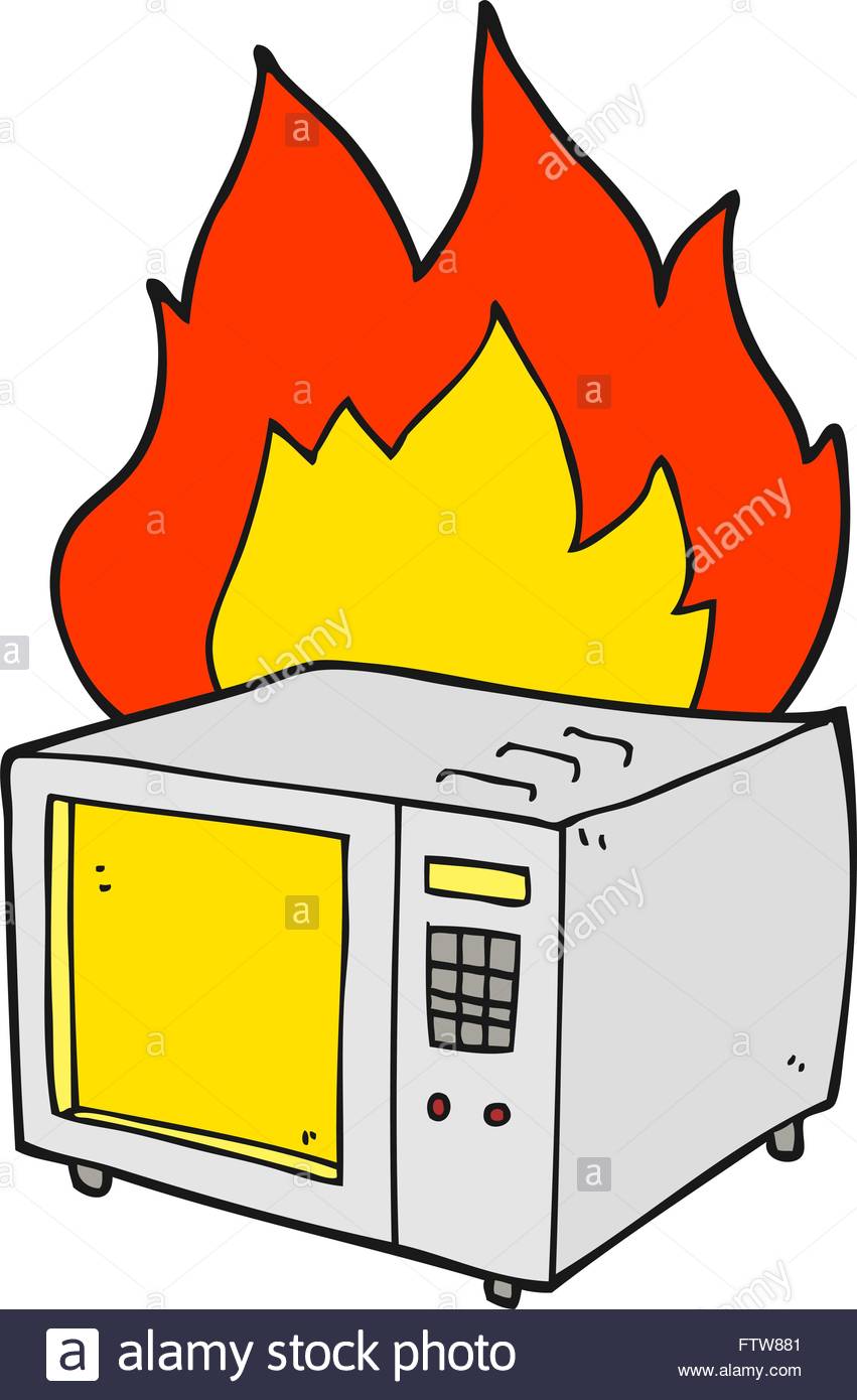 851x1390 Freehand Drawn Cartoon Microwave On Fire Stock Vector Art
