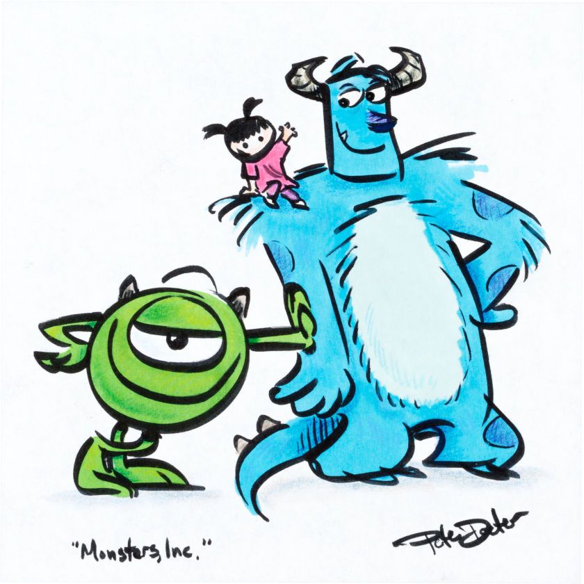 840x840 Monsters, Inc. Sully, Mike Wazowski, And Boo Sketch By Peter