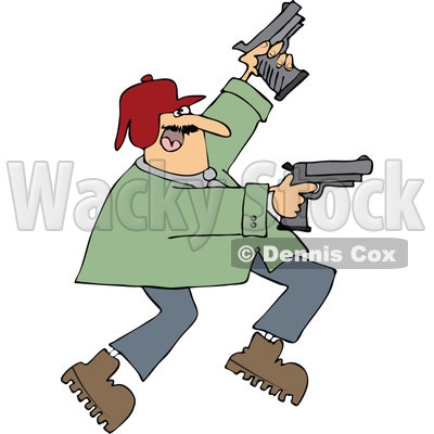 400x400 Cartoon Of A Man Running And Shooting Two Pistols