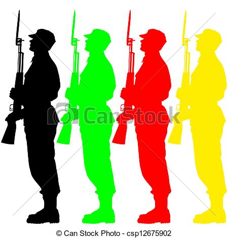 450x470 Silhouette Soldiers During A Military Parade. Vector Illustration.