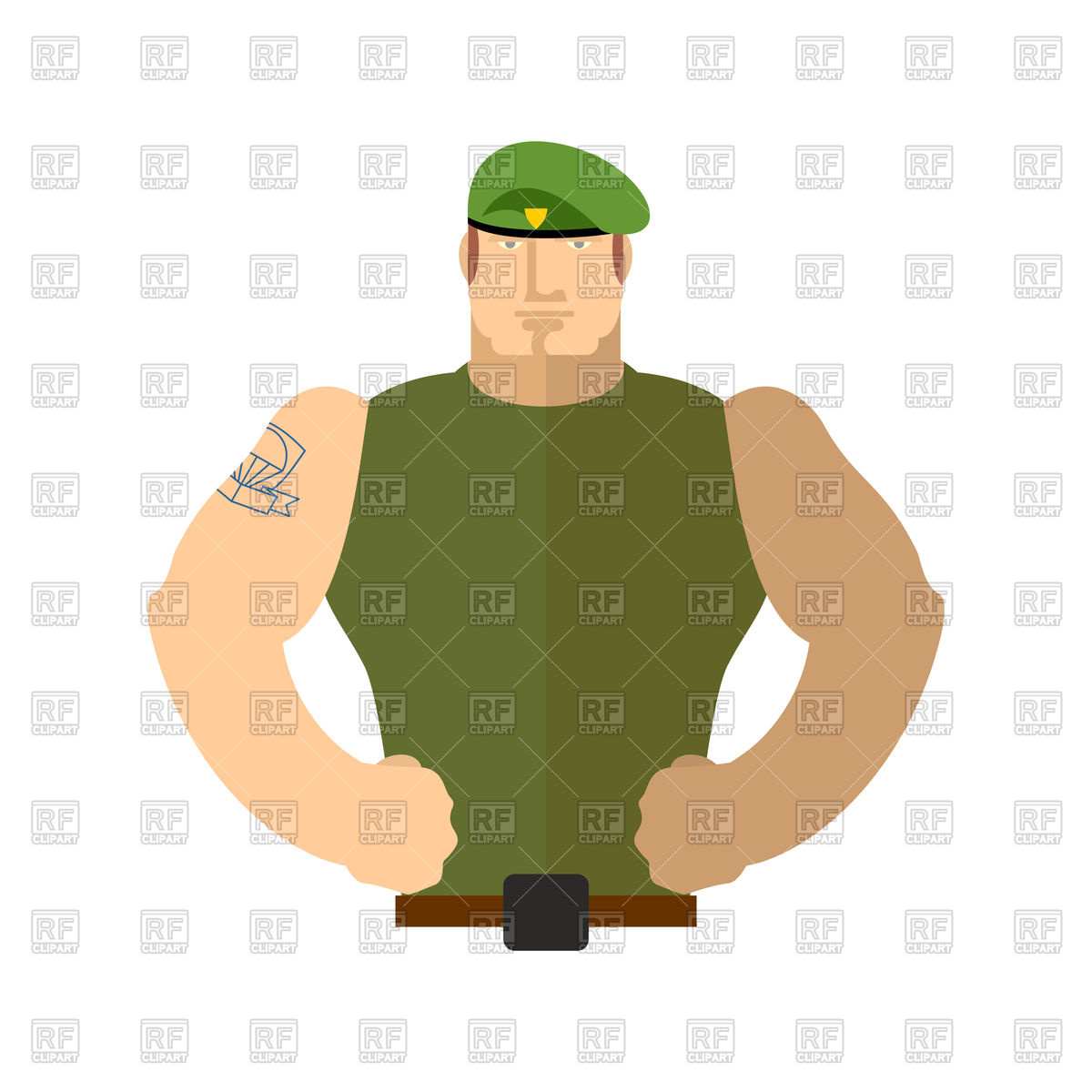 1200x1200 Soldier Portrait, Man In Military Green Beret Royalty Free Vector
