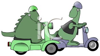 350x198 Two Dinosaurs Racing On Scooters Clip Art