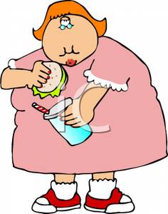 236x300 A Heavy Woman With A Hamburger And Milkshake Clipart Image