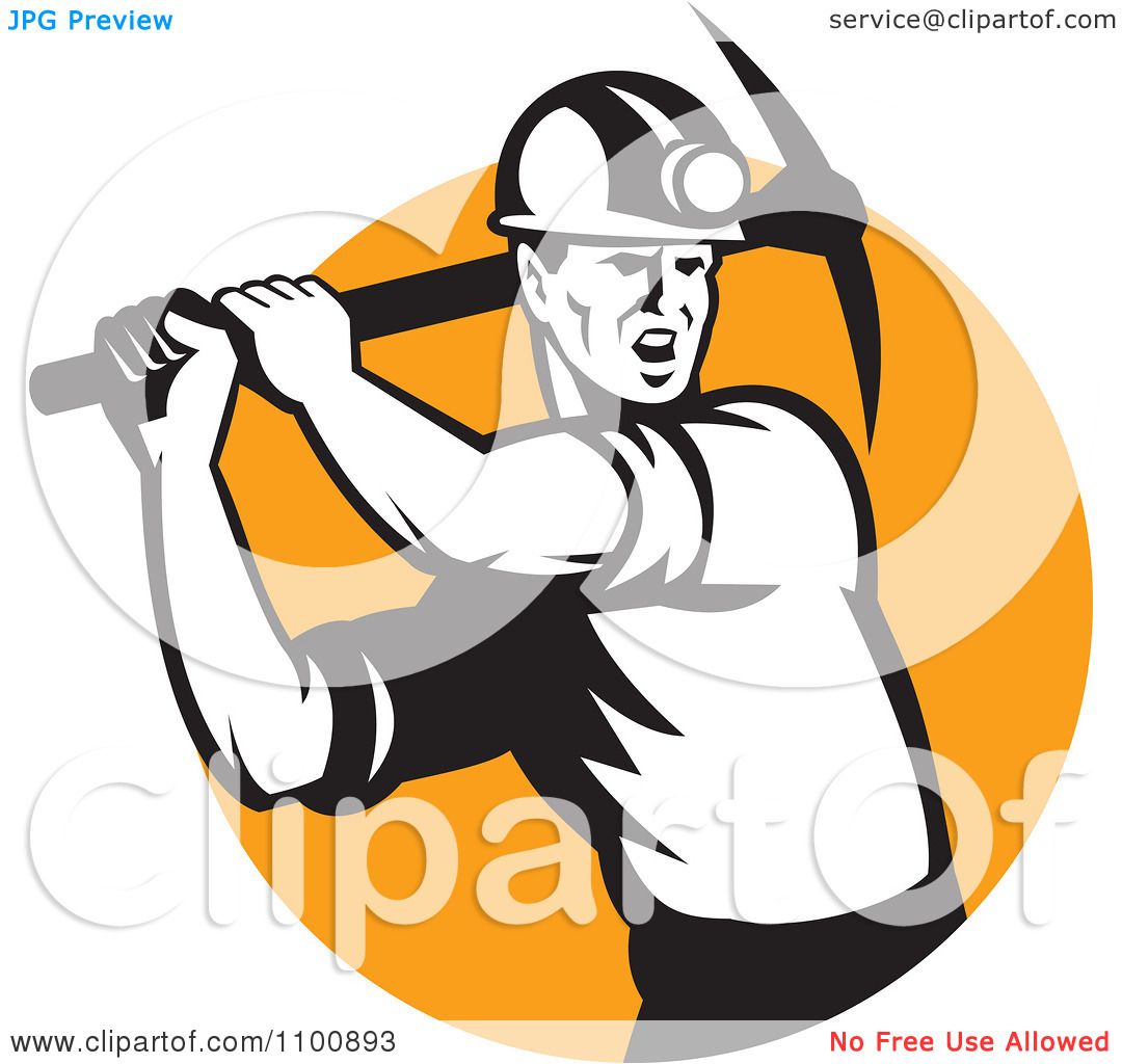 1080x1024 Clipart Retro Coal Miner Swinging A Pick Ax Over An Orange Circle