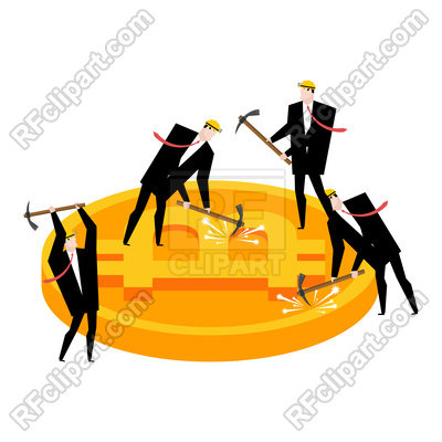 400x400 Mining Bitcoin Concept. Miners Businessmen. Royalty Free Vector