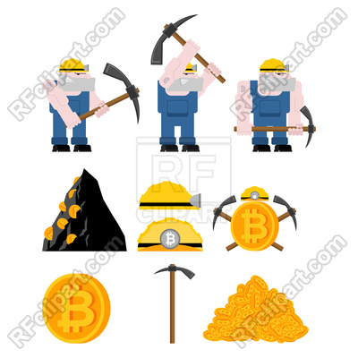 400x400 Mining Bitcoin Set Royalty Free Vector Clip Art Image