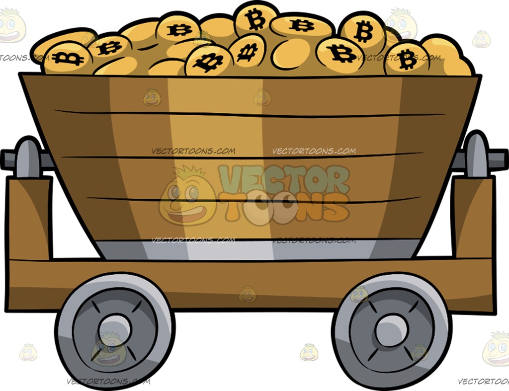 1024x787 Bunch Of Bitcoins In A Mining Cart Cartoon Clipart Vector Toons