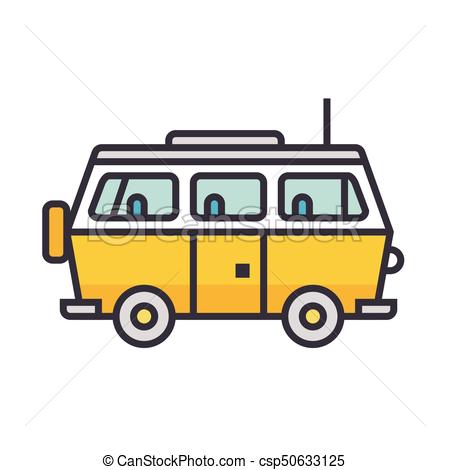 450x470 Minivan Travel, Family Car Flat Line Illustration, Concept