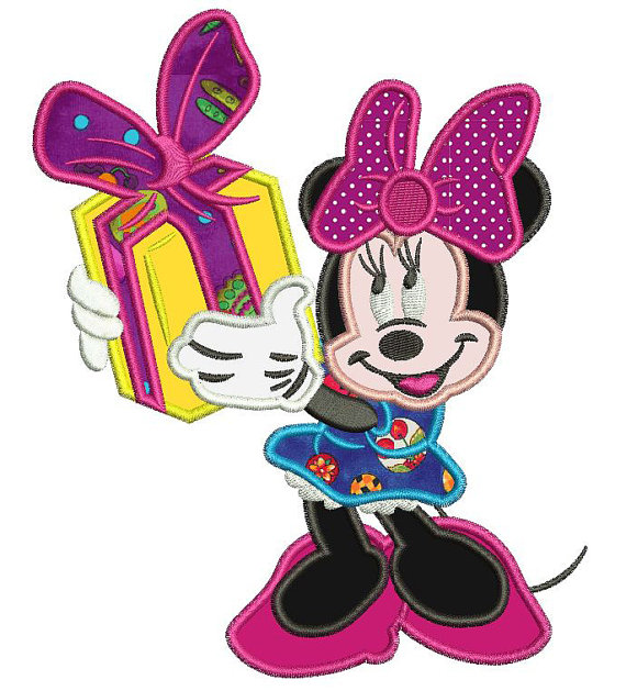 570x629 Minnie Mouse With A Christmas Gift Applique Design 3 Sizes Instant