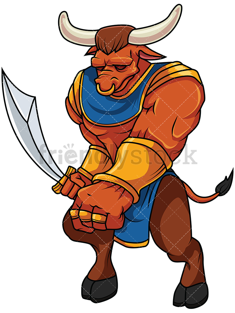800x1067 Minotaur Holding Sword Cartoon Vector Clipart