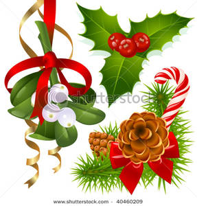 287x300 Christmas Pine Cones, Mistletoe And Holly Clip Art Image