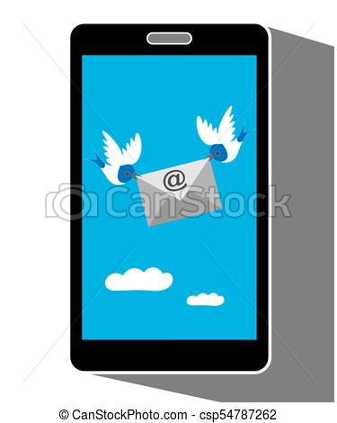 375x470 Mobile Phone Display Showing Bird Carrying An Email Message