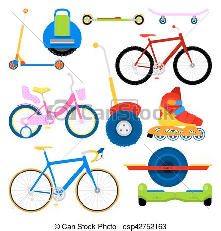 450x470 Modern City Transportation Set With Bikes, Roller Skates, Clip