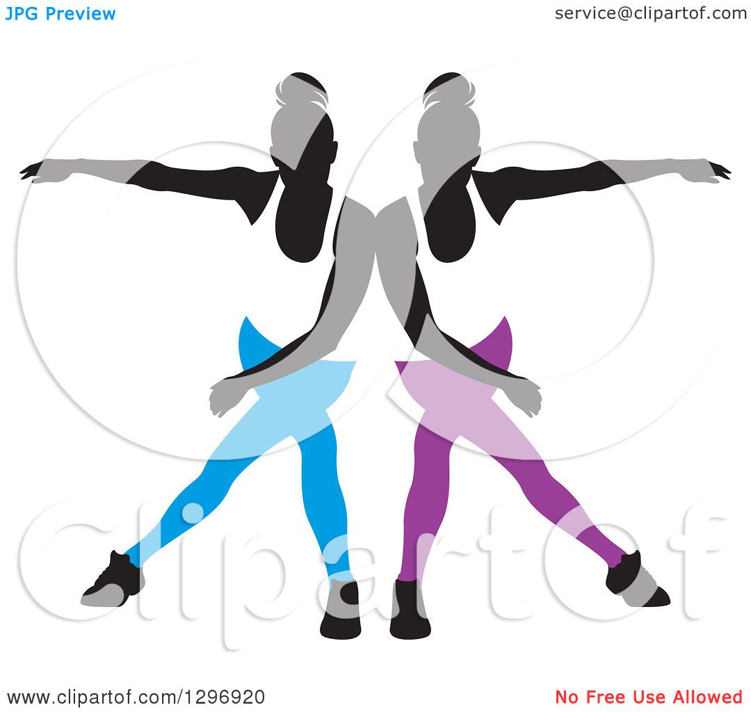 1080x1024 Clipart Of A Black Silhouetted Female Dancers In Blue And Purple