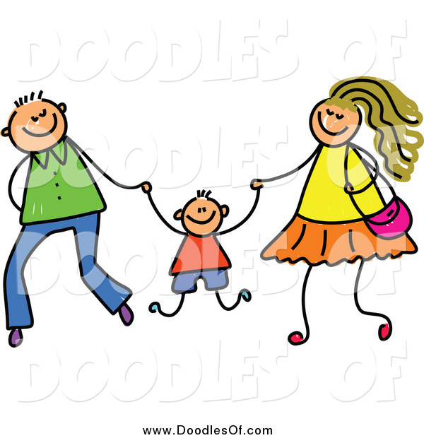 600x620 Vector Clipart Of A Doodled Mom And Dad Swinging Their Son By