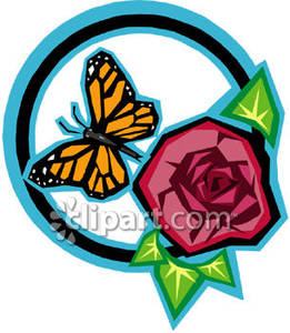 261x300 A Monarch Butterfly And A Red Rose Royalty Free Clipart Picture