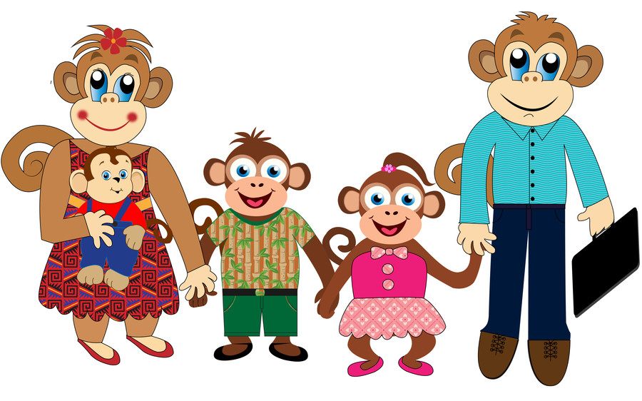 900x562 Monkey Family Clipart