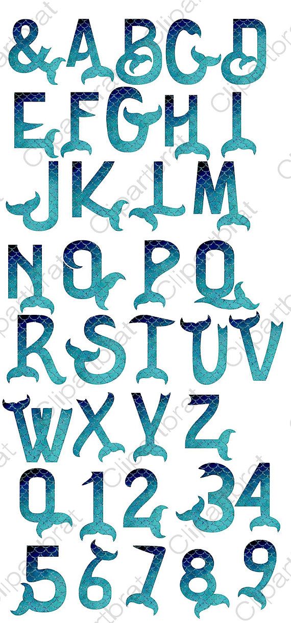 570x1221 Watercolor Mermaid Tail Alphabet Clipart Ocean Girls Birthday