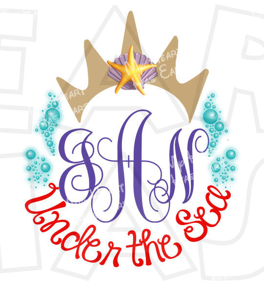 541x600 Ariel The Little Mermaid Crown Personalized Monogram Digital Clip