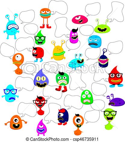 415x470 Cute Adorable Ugly Scarry Funny Mascot Monster Set Vector