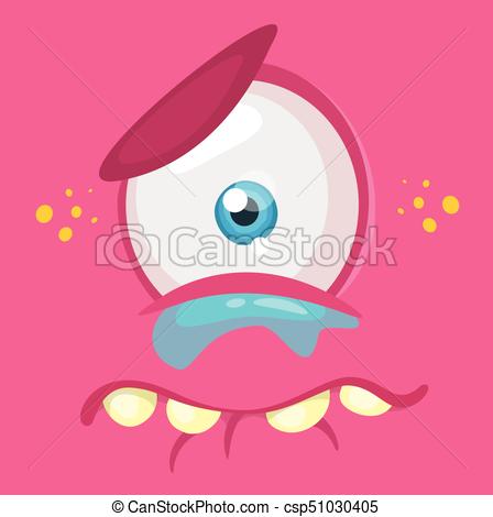 448x470 Crying Cartoon Monster Face. Vector Halloween Pink Sad Vector