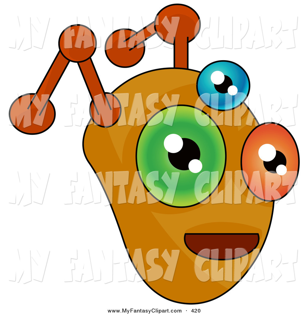 1024x1044 Clip Art Of A Monster Or Alien Face With Orange Antennae And Three