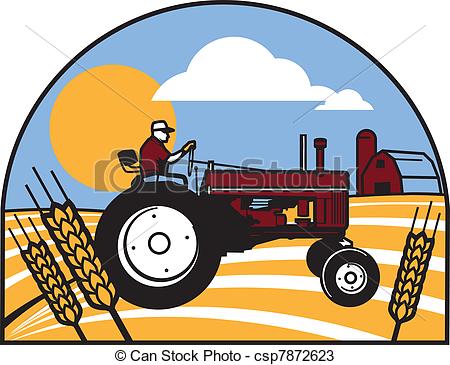 450x365 Wheat Tractor. Simple Art Of A Farmer On A Tractor In A Vectors