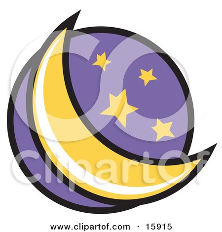 450x470 Crescent Moon And Stars In The Night Sky Clipart Illustration By