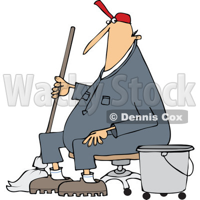 400x400 Clipart Of A Cartoon White Male Custodian Janitor Taking A Break