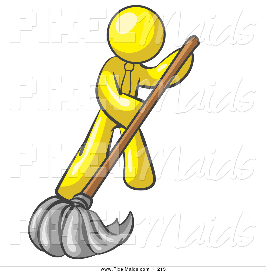 1024x1044 Clipart Of A Yellow Businessman Wearing A Tie, Using A Mop While