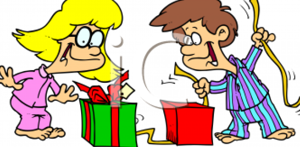610x300 Morning Kids Opening Christmas Presents Clipart
