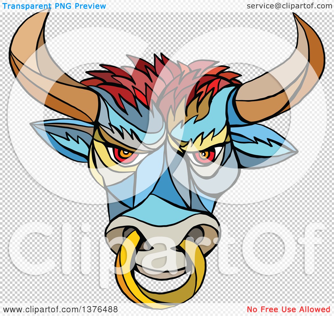 1080x1024 Clipart Of A Colorful Mosaic Angry Bull With A Ring