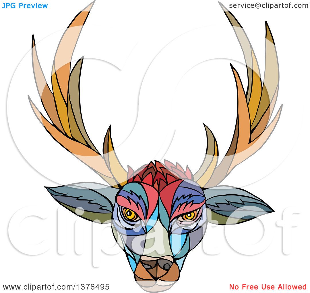 1080x1024 Clipart Of A Colorful Mosaic Stag Deer Head With Antlers
