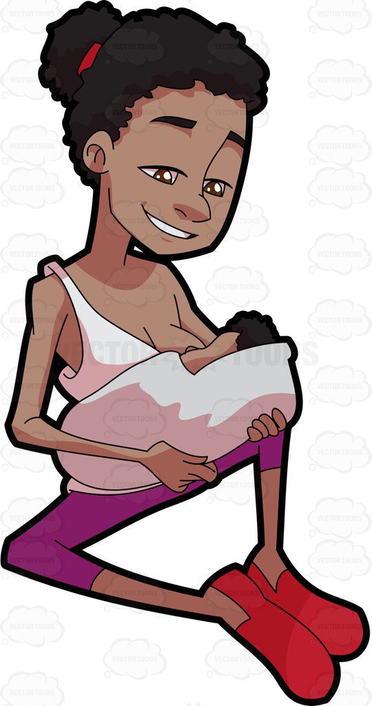 540x1024 A Black Mom Breastfeeding Her Baby Cartoon Clipart Vector Toons