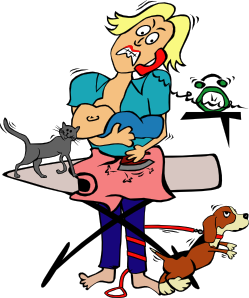 249x298 Busy Mom With Child And Pets Clip Art