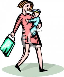 249x300 A Mother Walking And Holding Her Son And Shopping Bag