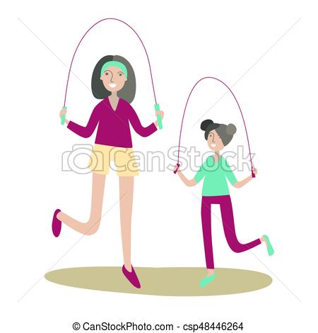 450x470 Mother And Daughter Jumping Rope. Family Sports And Physical