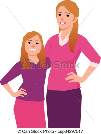 352x470 Vector Portrait Of A Mother And Daughter Are Hugging Vector