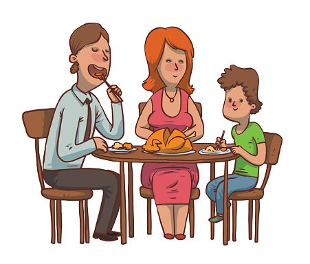 451x384 Family Dinner Father, Mother And Son Eat Fried Chicken Premium