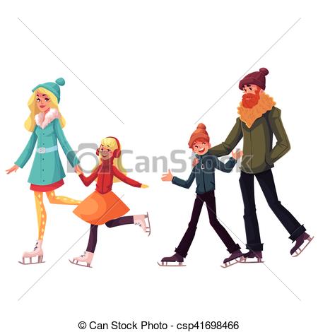 450x470 Happy Family Of Father, Mother, Sister And Son Ice Skating Clip
