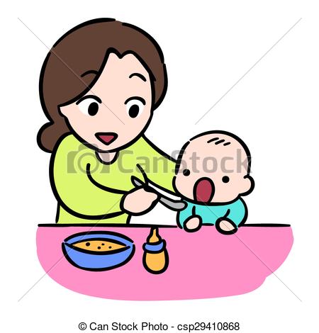 450x470 Mother Feeding Her Baby By Spoon, Isolate Vector Stock Clip Art