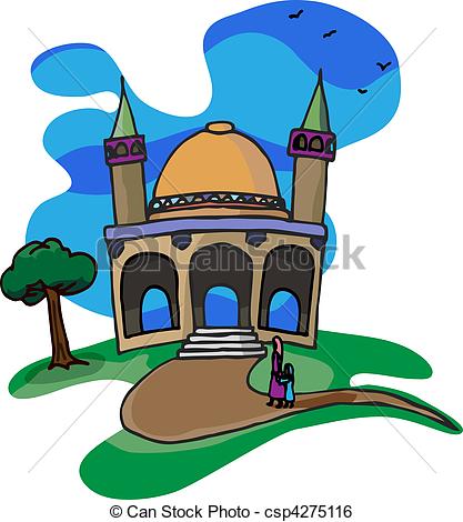 417x470 Trip To A Little Mosque. A Mother And Daughter Walk Together