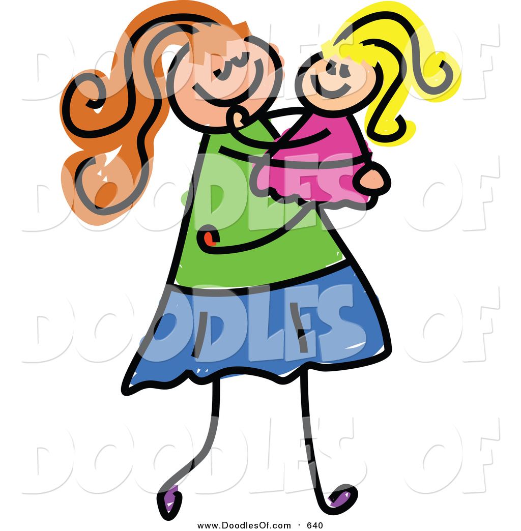 1024x1044 Vector Clipart Of A Doodled White Mom Carrying Her Daughter By