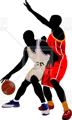 242x400 Silhouette Of Basketball Players In Motion Royalty Free Vector