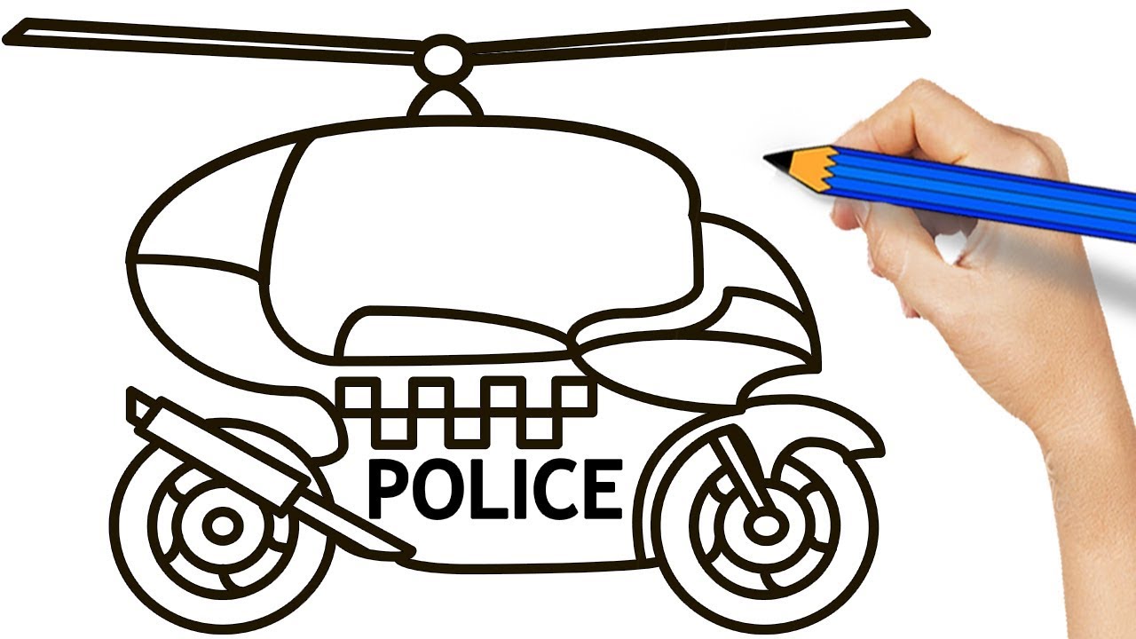 1280x720 Police Motorbike Helicopter Drawing Amp Coloring For Kids